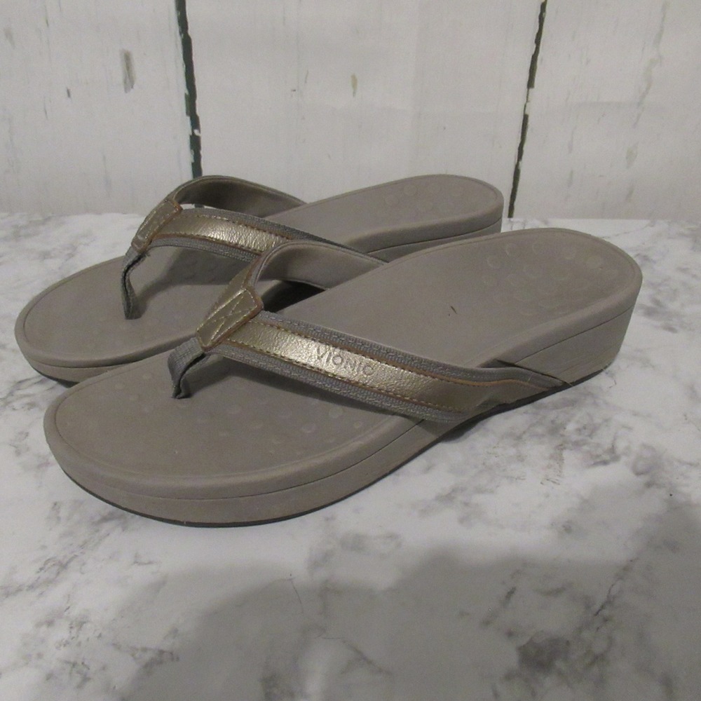 Vionic Flip Flops 9 EU 40 High Tide Silver Thong Slip On Comfort Platform Slides